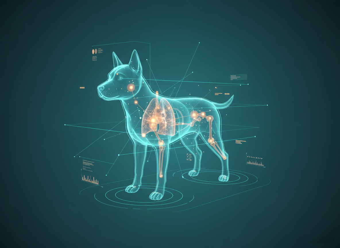 Holographic dog anatomy model with diagnostic overlays